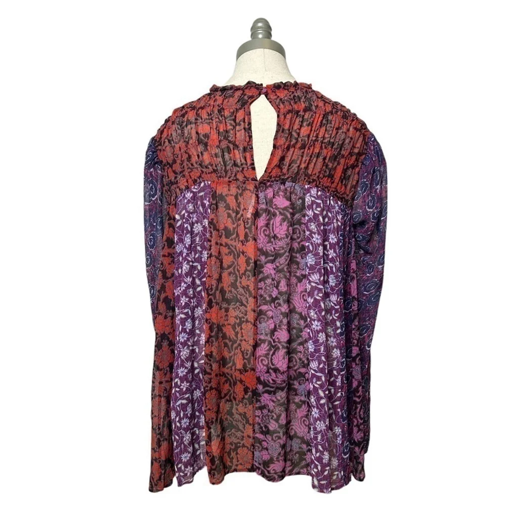 Free People Merrie Mix RARE Print Long Sleeve Oversized Tunic Size XS